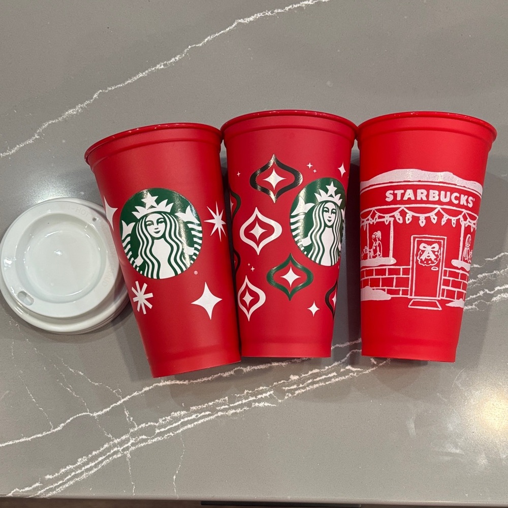3 Starbucks Red Cup Day Hot Beverage Cups
